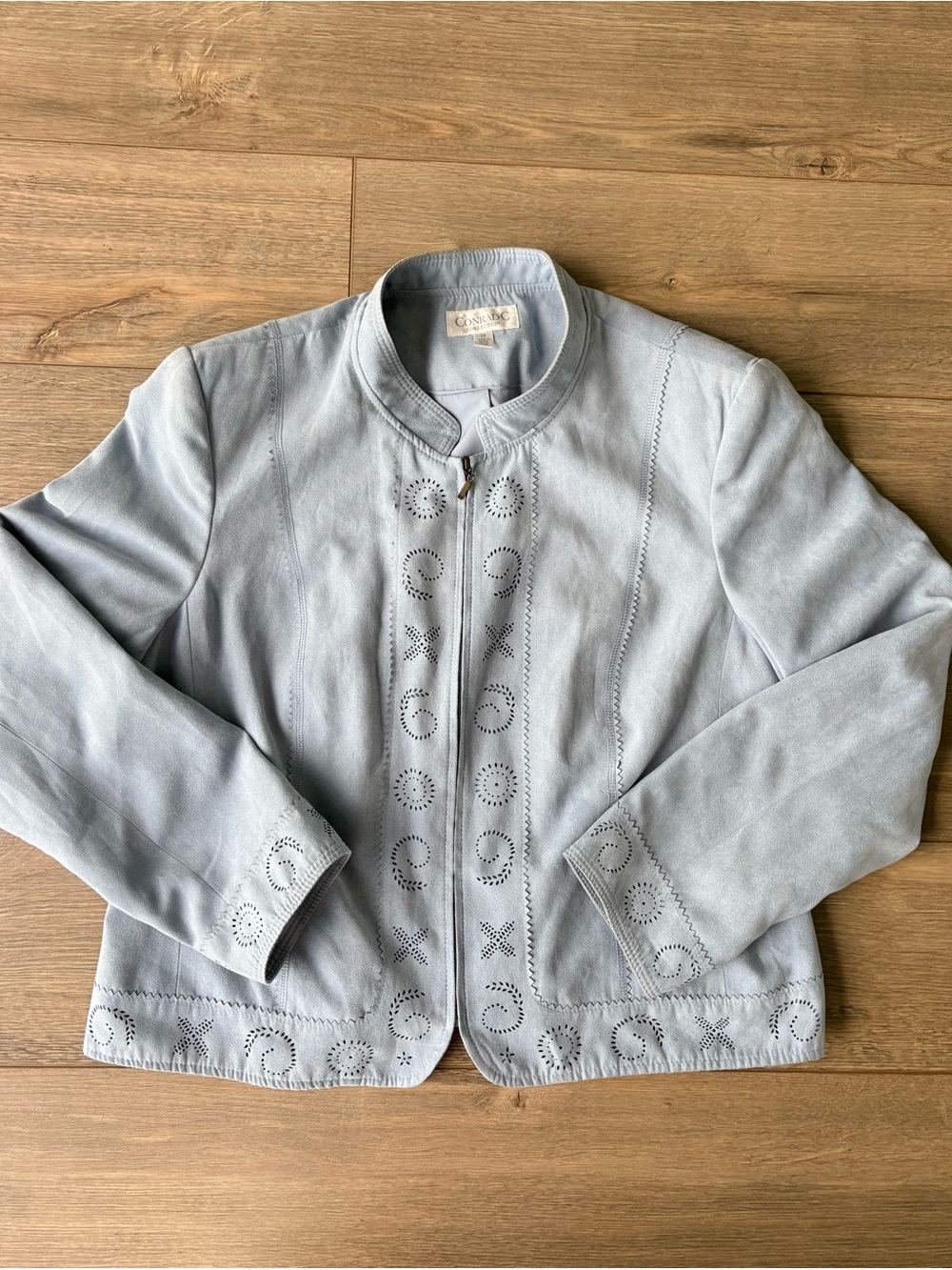 Sky Blue Suede Perforated Leather Jacket